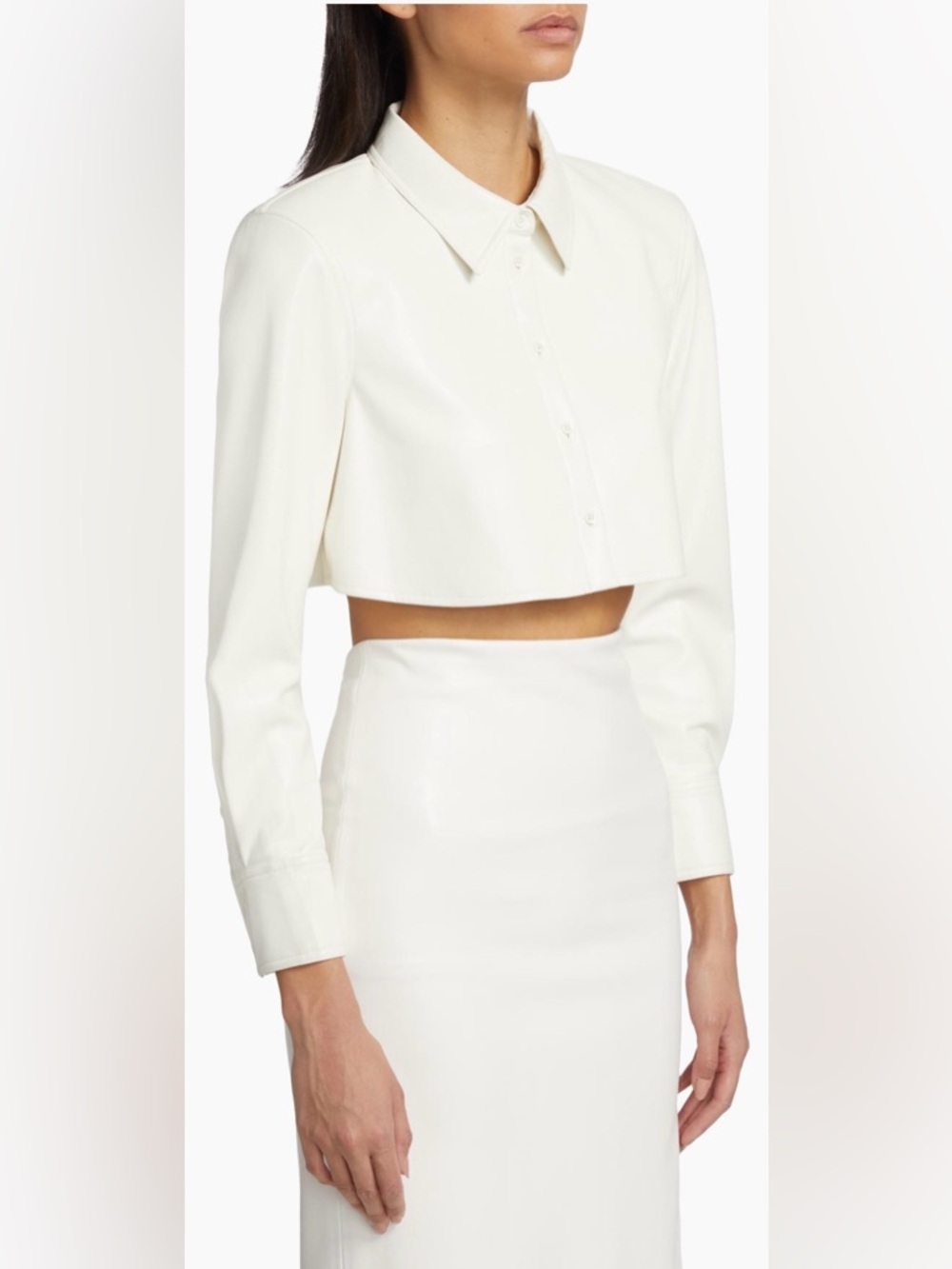 Alice + Olivia Leon Crop Faux Leather Shirt - Picture 8 of 12